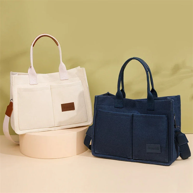 Casual Daily Canvas Tote Shoulder Bags Women Mommy Bag Large Capacity Messenger Multi Pocket Crossbody Chic Reusable Hand Bag