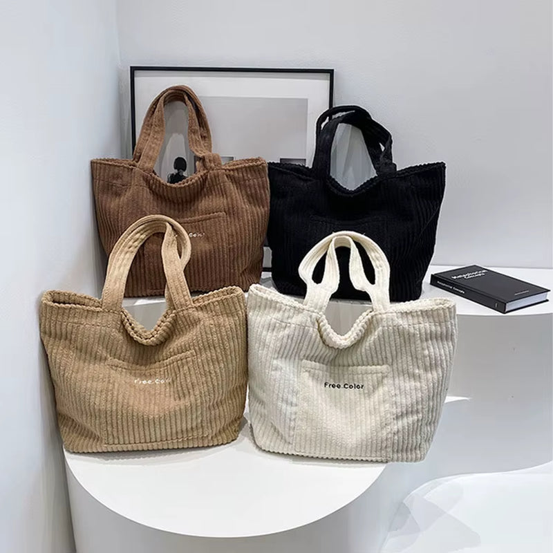Autumn and Winter Large Capacity Women Shoulder Bag for Daily Used, Corduroy Casual Tote Bags Ladies Commuting Handbags