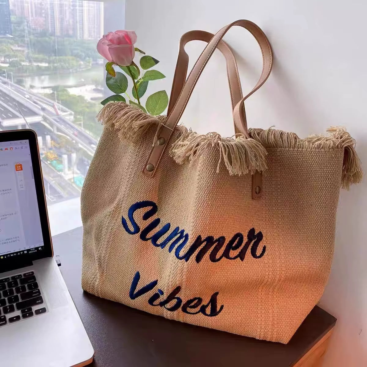 Canvas Women Handbags Large Tote Beach Bag Shopping Bags Underarm Shoulder Bag for Female Casual Top-Handle Bags