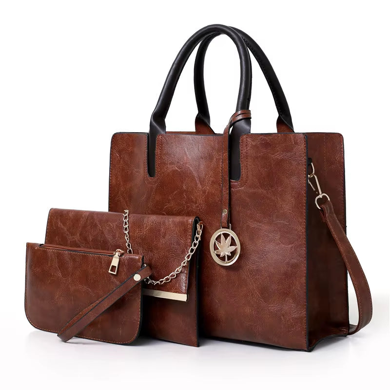 Women'S Handbag 3-Piece Set Women'S Shoulder Bag Fashion Purse Vintage Leather Bag Large Capacity Handbag Inclined Shoulder Bag