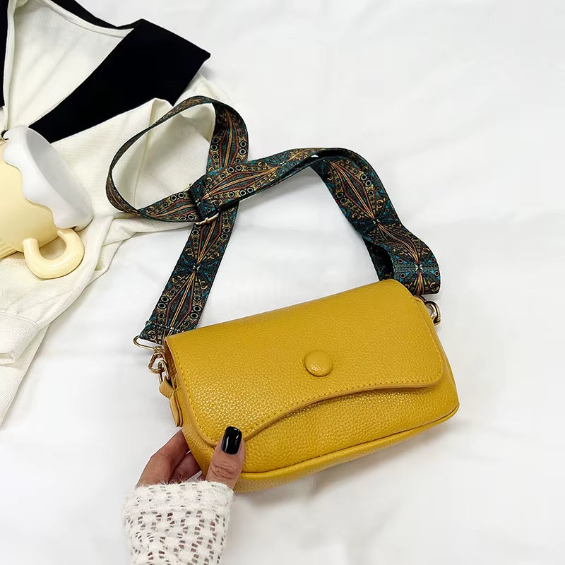Comfortable PU Leather Wide Strap Crossbody Bags, Casual Flap Women'S Shoulder Bag for Gifts, Designer Small Handbags and Purses