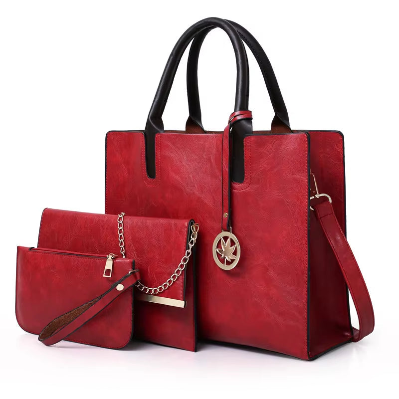 Women'S Handbag 3-Piece Set Women'S Shoulder Bag Fashion Purse Vintage Leather Bag Large Capacity Handbag Inclined Shoulder Bag