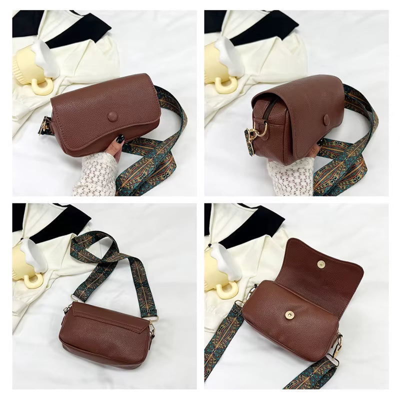 Comfortable PU Leather Wide Strap Crossbody Bags, Casual Flap Women'S Shoulder Bag for Gifts, Designer Small Handbags and Purses