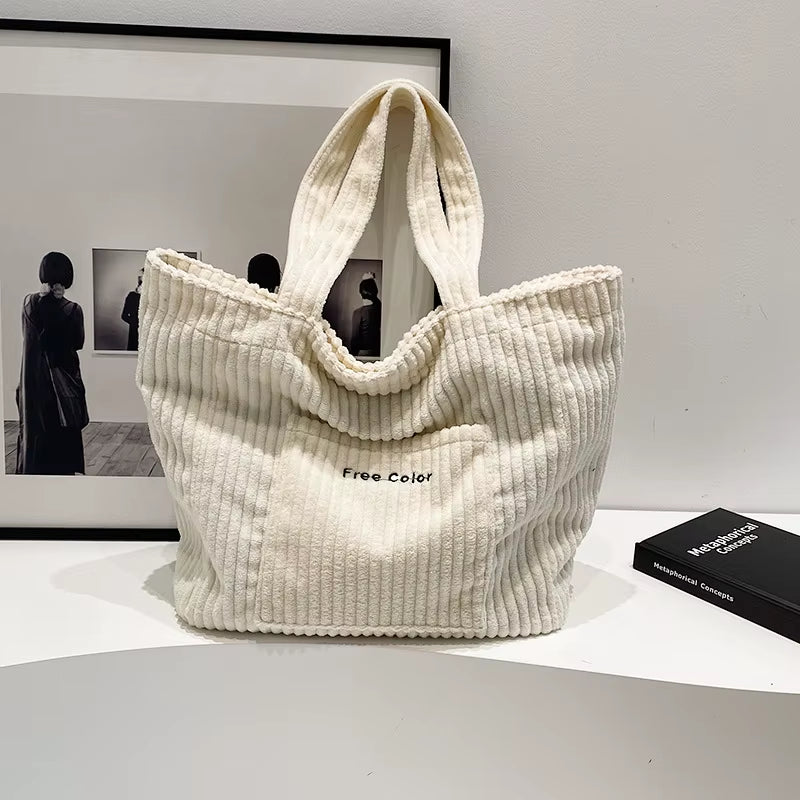 Autumn and Winter Large Capacity Women Shoulder Bag for Daily Used, Corduroy Casual Tote Bags Ladies Commuting Handbags