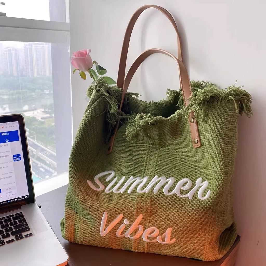 Canvas Women Handbags Large Tote Beach Bag Shopping Bags Underarm Shoulder Bag for Female Casual Top-Handle Bags