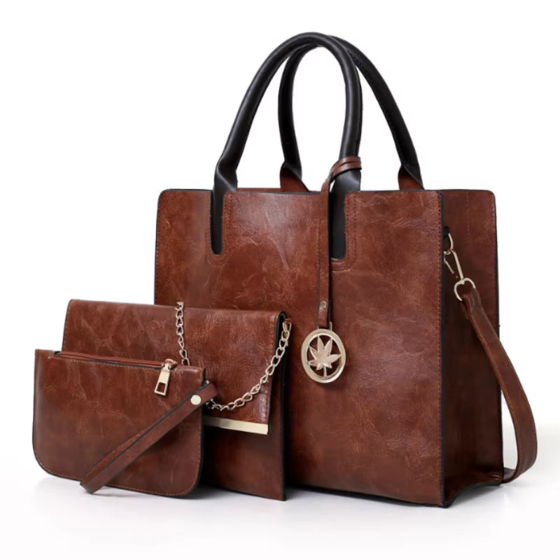 Women'S Handbag 3-Piece Set Women'S Shoulder Bag Fashion Purse Vintage Leather Bag Large Capacity Handbag Inclined Shoulder Bag