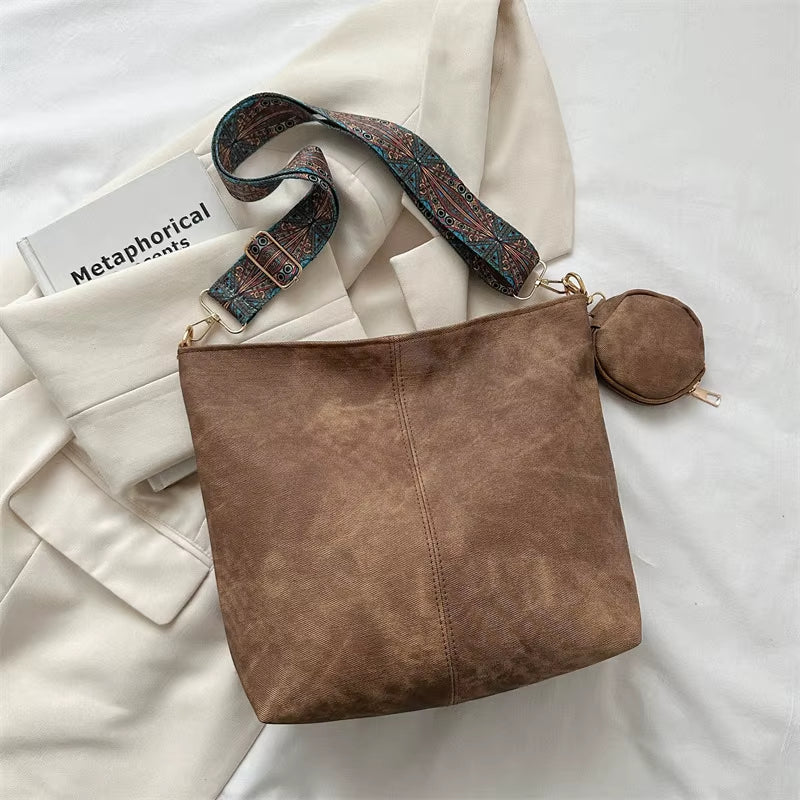 Vintage Commuting Women'S Shoulder Bag Large Capacity Casual Crossbody Bags Pu Leather Handbags and Purses Designer Tote