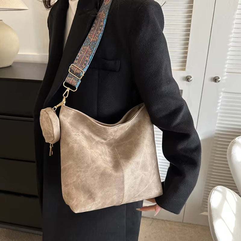 Vintage Commuting Women'S Shoulder Bag Large Capacity Casual Crossbody Bags Pu Leather Handbags and Purses Designer Tote