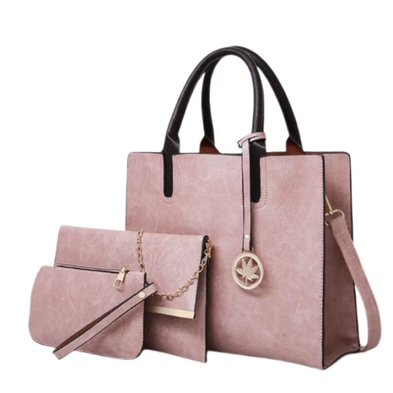 Women'S Handbag 3-Piece Set Women'S Shoulder Bag Fashion Purse Vintage Leather Bag Large Capacity Handbag Inclined Shoulder Bag