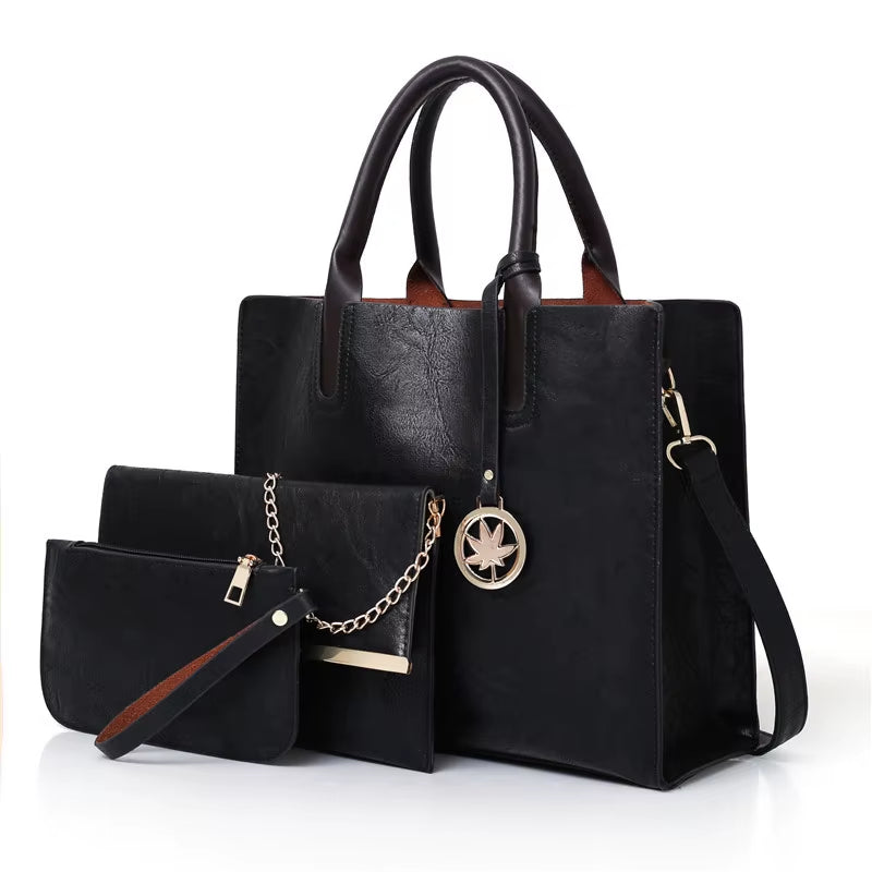 Women'S Handbag 3-Piece Set Women'S Shoulder Bag Fashion Purse Vintage Leather Bag Large Capacity Handbag Inclined Shoulder Bag