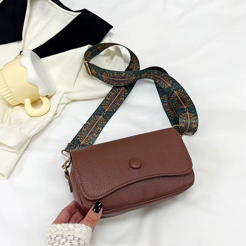 Comfortable PU Leather Wide Strap Crossbody Bags, Casual Flap Women'S Shoulder Bag for Gifts, Designer Small Handbags and Purses