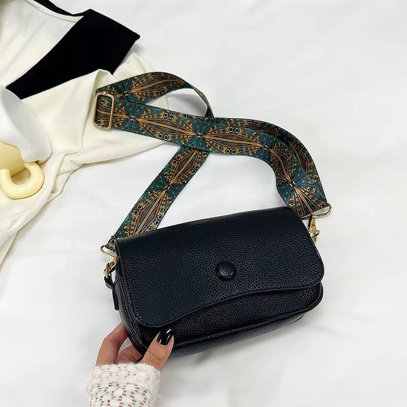 Comfortable PU Leather Wide Strap Crossbody Bags, Casual Flap Women'S Shoulder Bag for Gifts, Designer Small Handbags and Purses