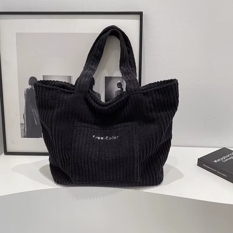 Autumn and Winter Large Capacity Women Shoulder Bag for Daily Used, Corduroy Casual Tote Bags Ladies Commuting Handbags