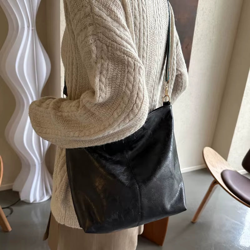 Wide Geometric Strap Shoulder Bag Large Capacity Crossbody Bags for Women,Retro Pu Leather Women'S Bag for Shopping & Travel