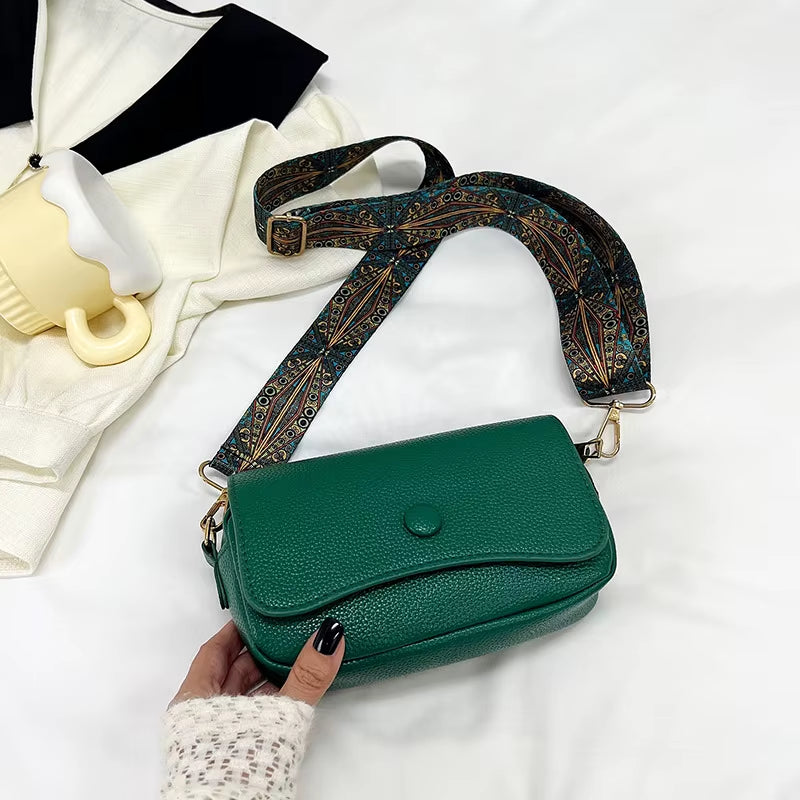 Comfortable PU Leather Wide Strap Crossbody Bags, Casual Flap Women'S Shoulder Bag for Gifts, Designer Small Handbags and Purses