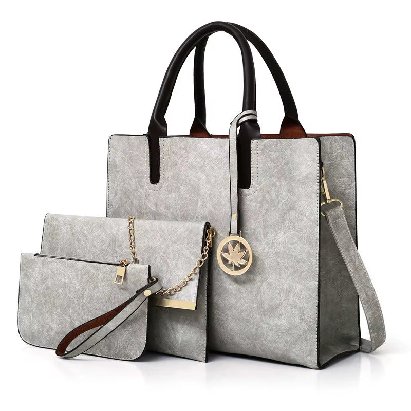 Women'S Handbag 3-Piece Set Women'S Shoulder Bag Fashion Purse Vintage Leather Bag Large Capacity Handbag Inclined Shoulder Bag